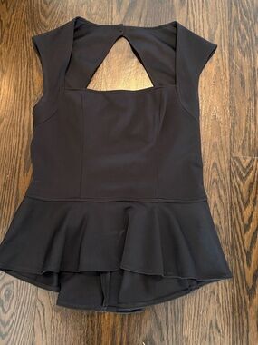 Boston Proper Black Sleeveless Peplum Top with Keyhole Detail